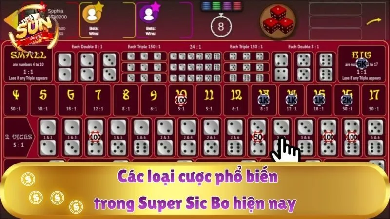 Các loại cược phổ biến trong Super Sic Bo hiện nay